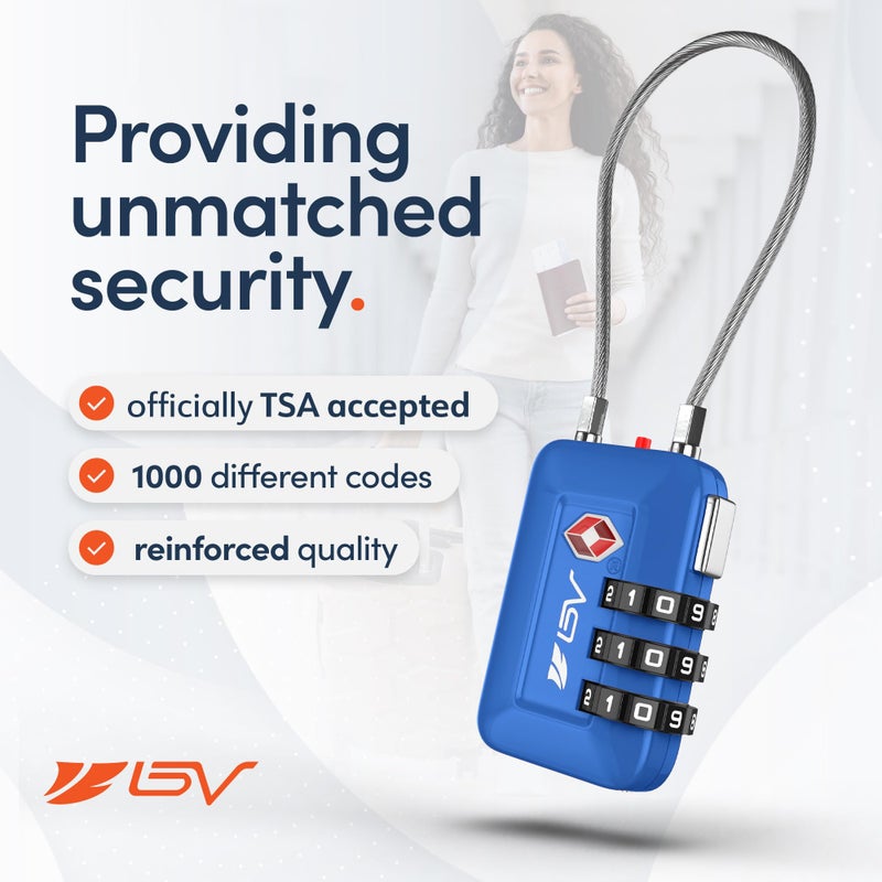 BV TSA Accepted Luggage Travel Lock, Set-Your-Own Combination Lock for School Gym Locker, Luggage Suitcase Baggage Locks, Filing Cabinets, Toolbox, Case (Blue, 2 Pack)  - Image 2