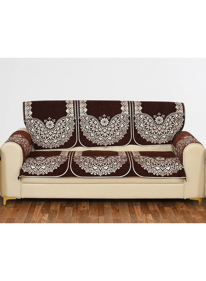 SAWNA HOMES 5 Seater Printed Sofa Cover Set with Arm Covers | Velvet Chenille Sofa Back Slip Panels for 3,1,1 Seater Sofa | Anti-Slip Washable Sofa Protectors for Living Room (12 Pcs, Coffee) - Image 2