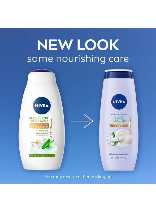نيفيا غسول الجسم المنعش من نيفيا بالريحان والشاي الأبيض، غسول للجسم معطر مع سيروم مغذي، زيوت نباتية، دهون أساسية للبشرة وفيتامينات، زجاجة سعة 20 أونصة سائلة - Image 2