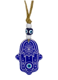 Glass Blue Hamsa Hand Wall Home Blessing Decor With Evil Eye Amulet For Protection, Abundant Blessings, Good Health And Prosperity