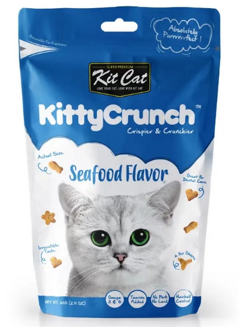 Kit Cat KittyCrunch Seafood Flavor – Super Premium Cat Treats for Dental & Hairball Care