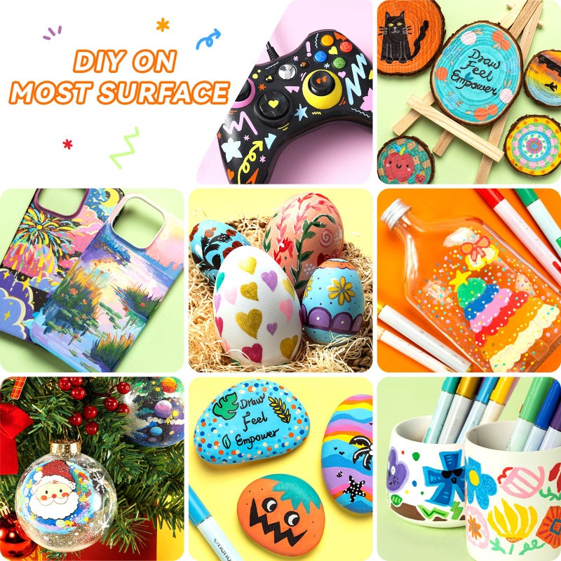 Ohuhu Acrylic Paint Markers, 48 Paint Pens Set of 24 Fine & 24 Round Tip in Same Assorted Colors - Reversible Chisel & Round - Good Coverage Acrylic Markers for Rock Painting Easter Egg Wood Plastic - Image 5