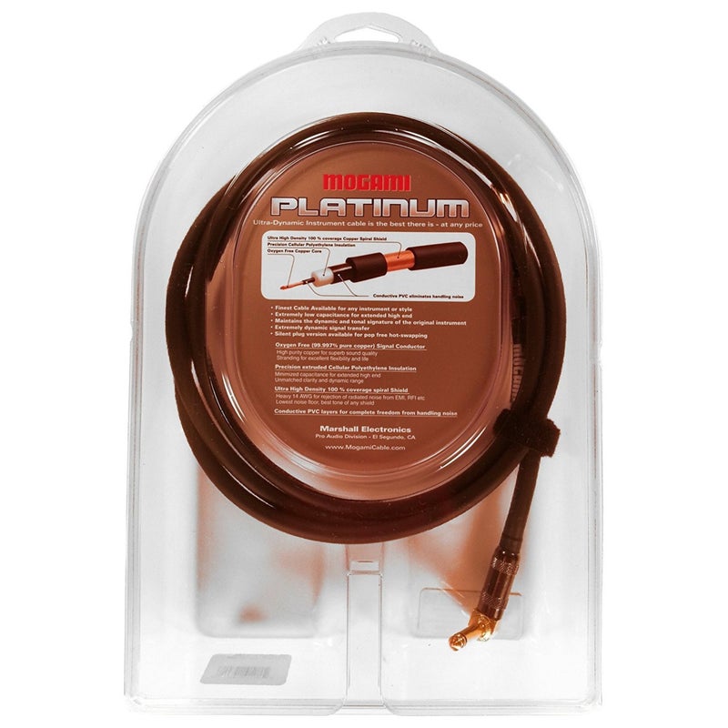 Mogami PLATINUM GUITAR-06R Instrument Cable, Gold 1/4" TS Right Angle to Straight Plug, 6 ft. - Image 2