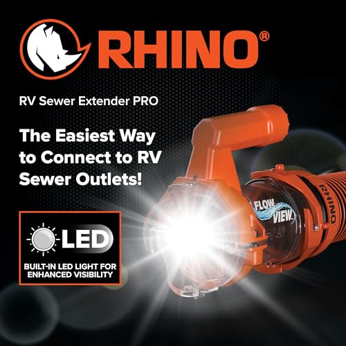 Camco Rhino RV Sewer Hose Extender PRO – 5″ Sewer Hose Extension — Torque-Grip Handle with Built-in LED Flashlight — The Easiest Way to Connect Your RV Sewer Hose (39570) - Image 2