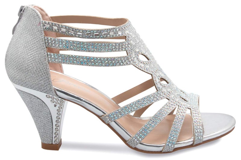 Olivia K Women's Open Toe Strappy Rhinestone Dress Sandal Low Heel Wedding Shoes White Glitter - adorable, comfortable - Image 2