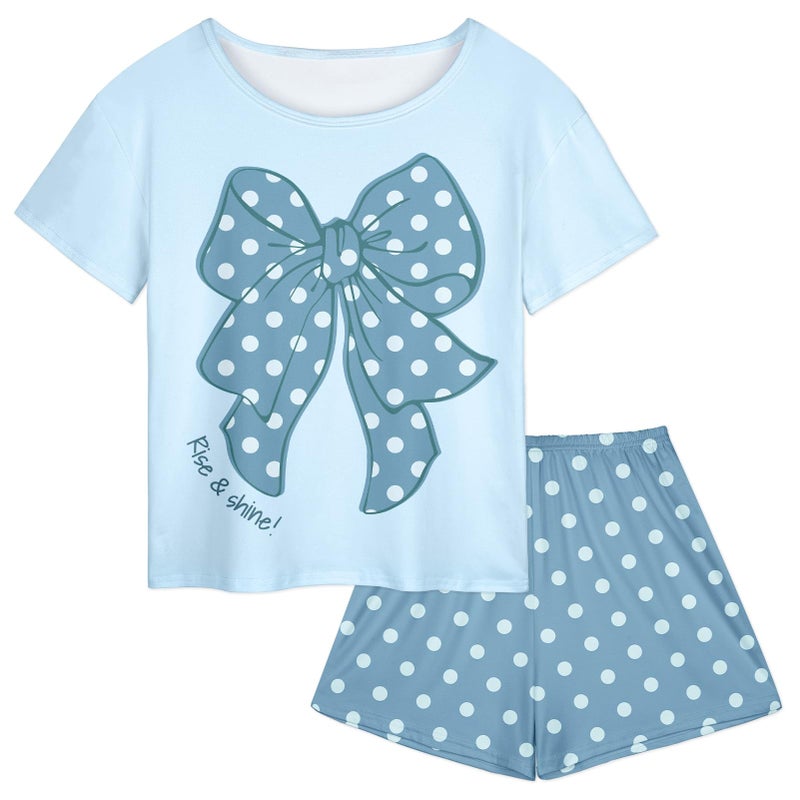 Beinou Girls Pajamas for Kids 2Pcs Pjs Girls Summer Pajama Sets Short Sleeve Top and Shorts for Teen Clothes Size 4-15, Blue, 10-11Y - Image 1