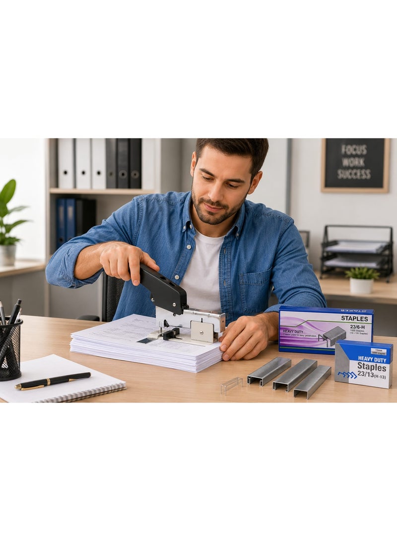 دباسة أوراق مكتبية 100 ورقة للخدمة الشاقة (Heavy Duty) – سعة عالية للمكاتب والأعمال المهنية، متوافقة مع أحجام دبابيس متعددة (23/6) 23/13 - Image 1