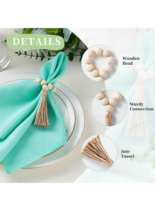 6 Pcs Napkin Rings, Wooden Napkin Rings, Wood Bead Napkin Rings for Table Decor, Napkin Rings for Decorations Dinnerware Sets, Spring Banquet, Wedding, Holiday Dinner Party - view 5