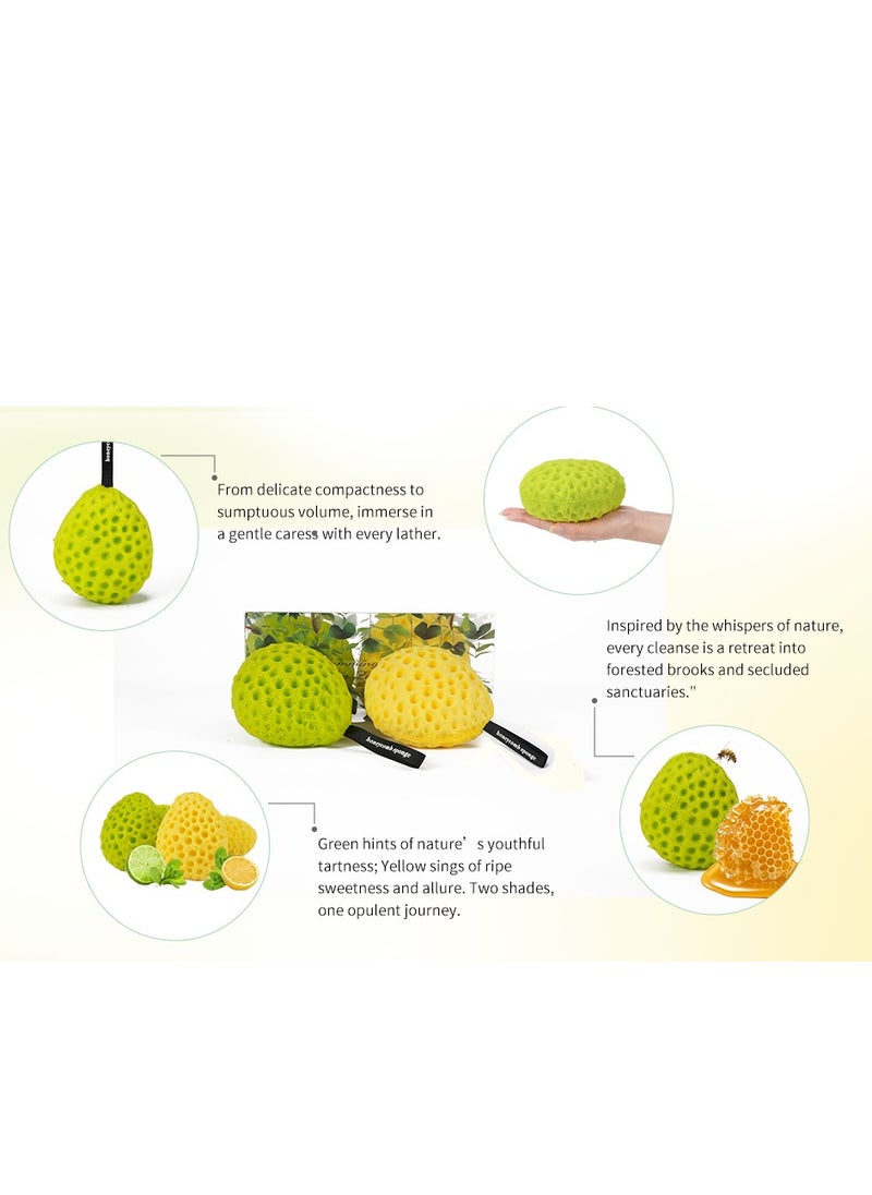 (2pec)Bath Sponge Set: Luxurious Two-Color - Vibrant Lemon Yellow and Fresh Morning Dew Lime Green, Ultra-Soft Eco-Friendly Material, Expandable Art