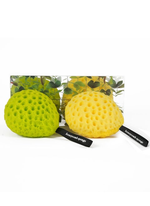 (2pec)Bath Sponge Set: Luxurious Two-Color - Vibrant Lemon Yellow and Fresh Morning Dew Lime Green, Ultra-Soft Eco-Friendly Material, Expandable Art