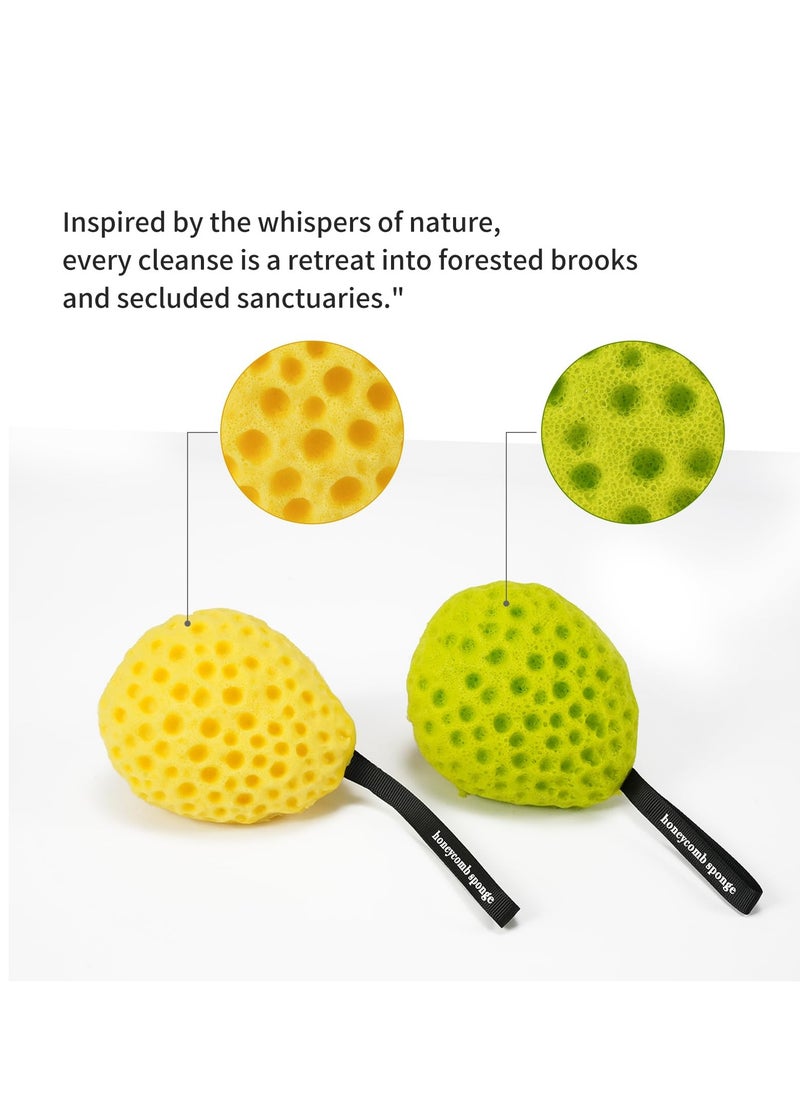 (2pec)Bath Sponge Set: Luxurious Two-Color - Vibrant Lemon Yellow and Fresh Morning Dew Lime Green, Ultra-Soft Eco-Friendly Material, Expandable Art