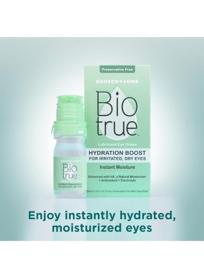 Biotrue HYDRATION BOOST EYE DROPS Pack of 2 Soft Contact Lens Friendly PRESERVATIVE FREE Dry Eye Relief Drops for Irritated Eyes Long Lasting Moisture by Bausch + Lomb 10ml - Image 5