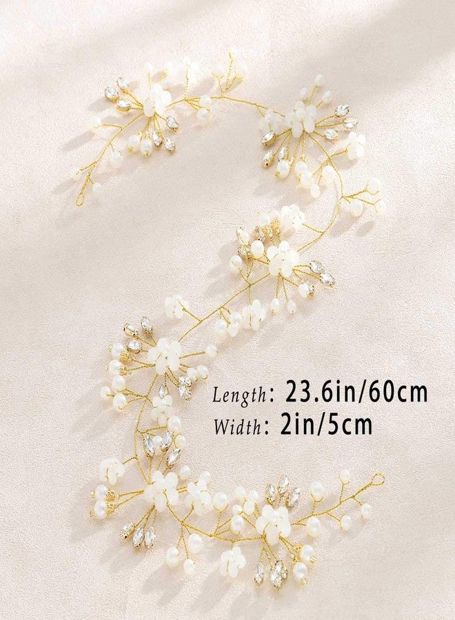 Unicra Wedding Crystal Flower Hair Vine Bridal Headpiece Headbands Wedding Hair Accessories for Brides (Gold) - Image 2
