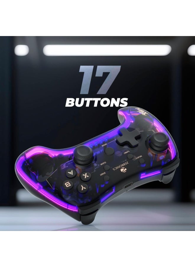 MAX FURY Transparent RGB LED Illuminated Wired Gamepad for Windows PC, Android, with Dual analog sticks, Quad front triggers, Dual motors force, Haptic Feedback