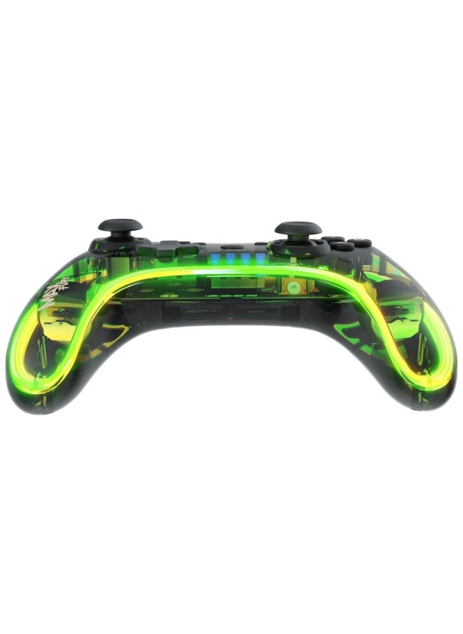 MAX FURY Transparent RGB LED Illuminated Wired Gamepad for Windows PC, Android, with Dual analog sticks, Quad front triggers, Dual motors force, Haptic Feedback