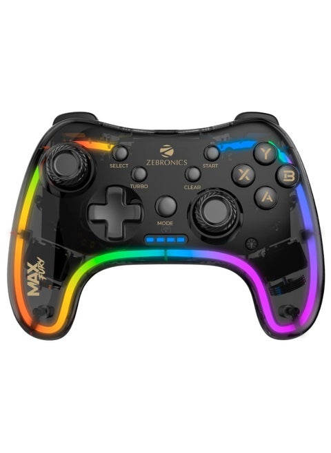 MAX FURY Transparent RGB LED Illuminated Wired Gamepad for Windows PC, Android, with Dual analog sticks, Quad front triggers, Dual motors force, Haptic Feedback
