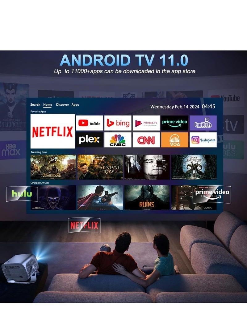 Smartbarry Smartbarry Premium Mini Projector Electric Focus Android 11.0 4K Supported 15000 Lumens WiFi 6 & BT5.0 360° Angle Adjustment Home Theater Projector for Movies & Streaming - Image 4