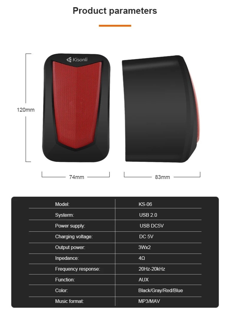 Kisonli KS-06 USB Stereo Speaker – Clear Performance in Compact Design - Image 5
