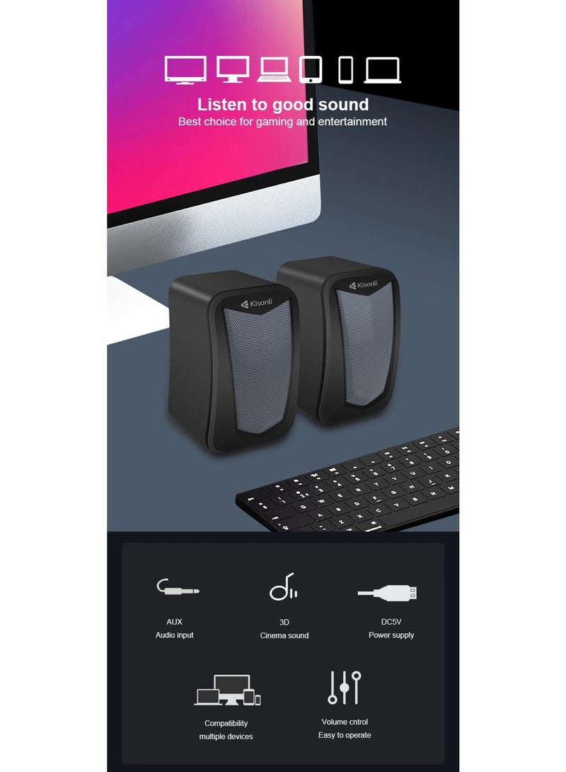 Kisonli KS-06 USB Stereo Speaker – Clear Performance in Compact Design - Image 4