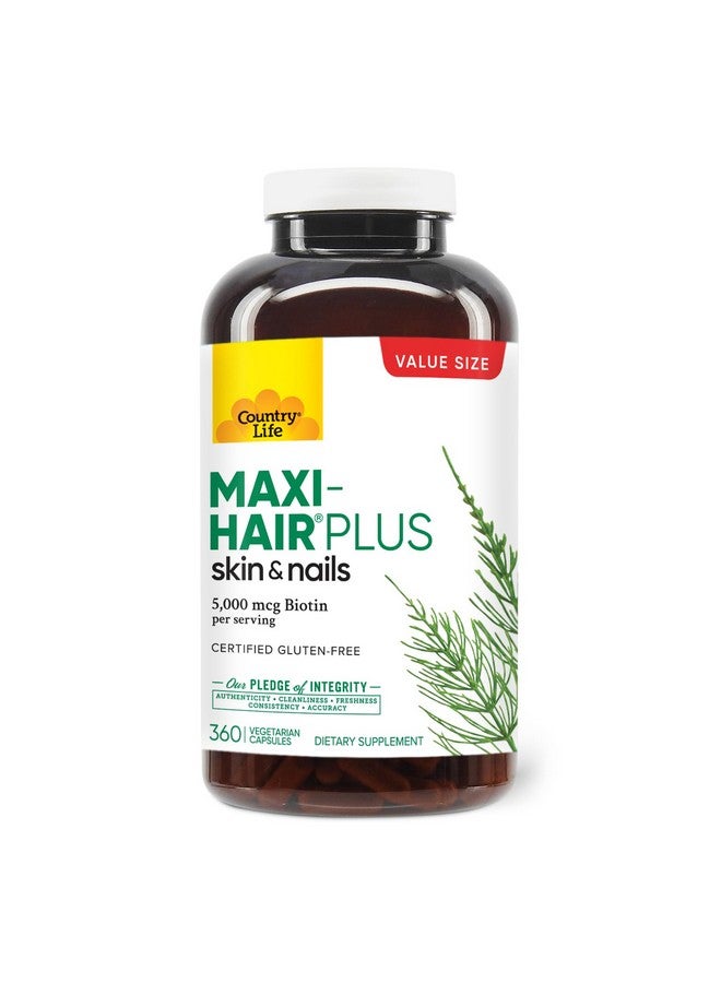 Country Life Maxi-Hair Plus 5000 mcg Biotin, 360 Capsules, Certified Gluten Free, Certified Vegetarian - Image 1