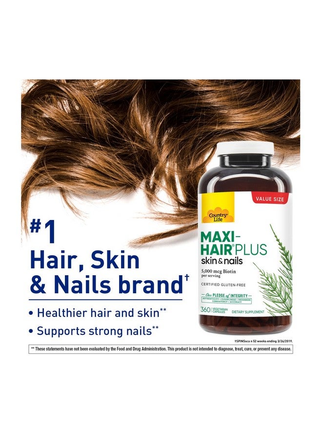 Country Life Maxi-Hair Plus 5000 mcg Biotin, 360 Capsules, Certified Gluten Free, Certified Vegetarian - Image 2
