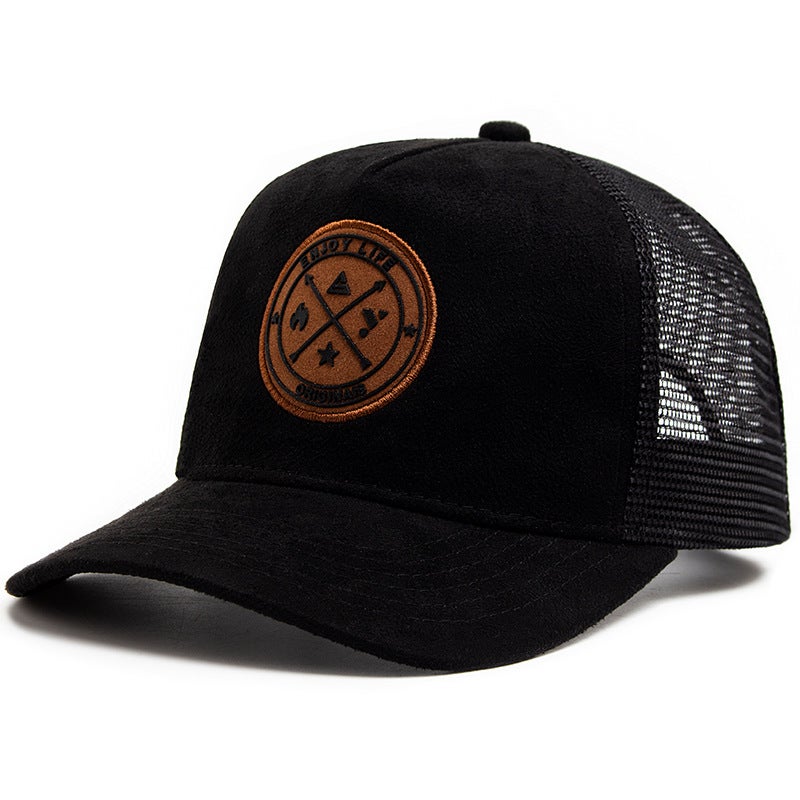Summer Suede Mesh Baseball Cap Unisex Black - Image 1