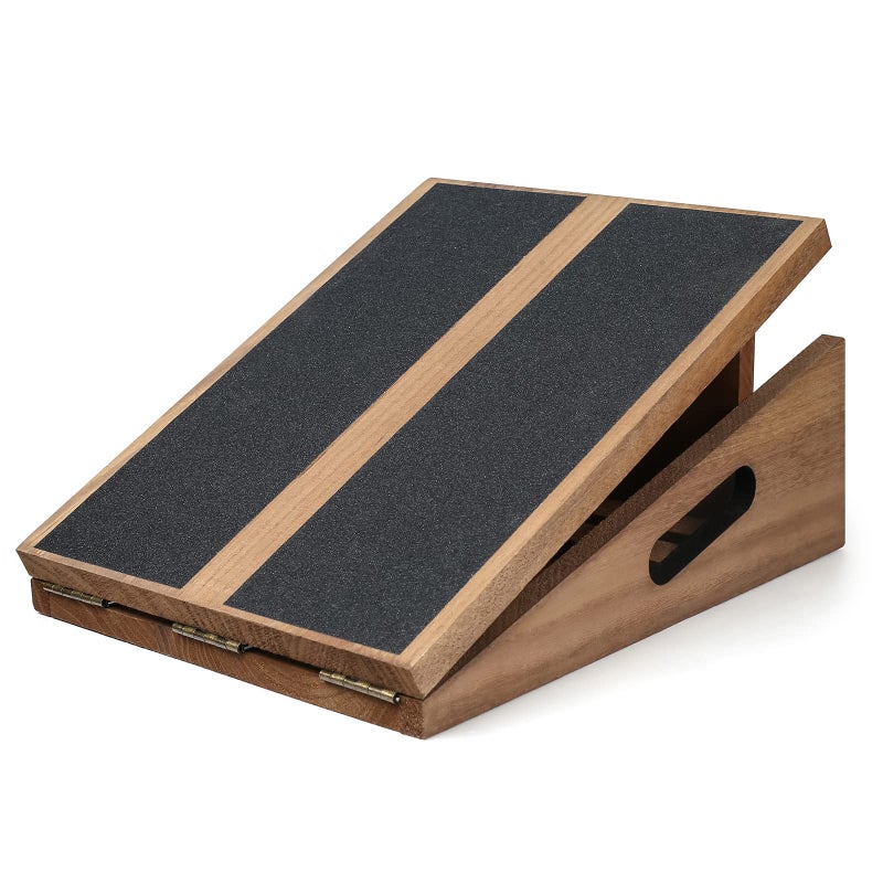 Professional Slant Board Calf Stretcher Adjustable Incline Stretch Squat Wedge Posture Board Wooden Physical Therapy Equipment Non Slip Achilles Stretcher with Extra Side Handle Brown