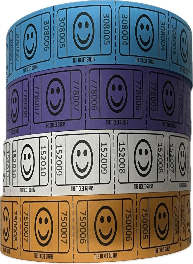 The Ticket Gurus-(4) Single Smile Rolls- 2000 Tickets Per Roll-Purple/White/Orange/Blue