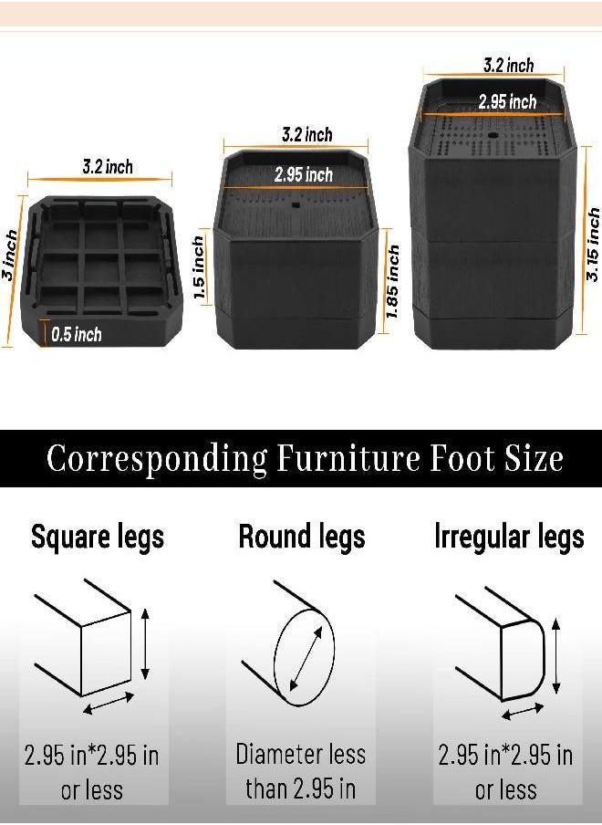 BTSD-home BTSD-home 1 Inch Bed and Furniture Risers Stackable Rising 3 Inch Heavy Duty Bed Lifts for Couch Bed Frame Dorm Table and Sofa 8 Pack  - Image 2