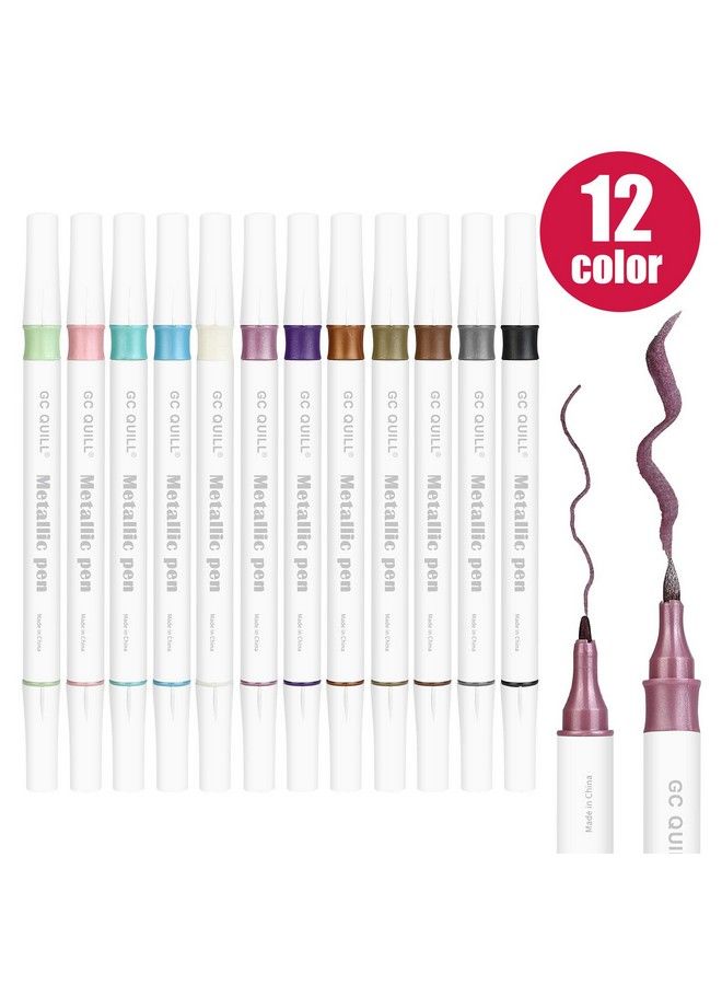 GC QUILL 12 Colors Metallic Marker Pens Dual Tip Brush And Fine Point Pens For Diy Album Black Cards Scrapbooking Craft Supplies On Ceramic Stone Glass Fabric Gcmp12 - Image 4