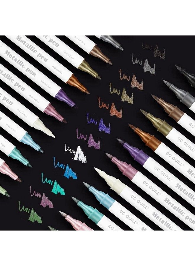 GC QUILL 12 Colors Metallic Marker Pens Dual Tip Brush And Fine Point Pens For Diy Album Black Cards Scrapbooking Craft Supplies On Ceramic Stone Glass Fabric Gcmp12 - Image 2
