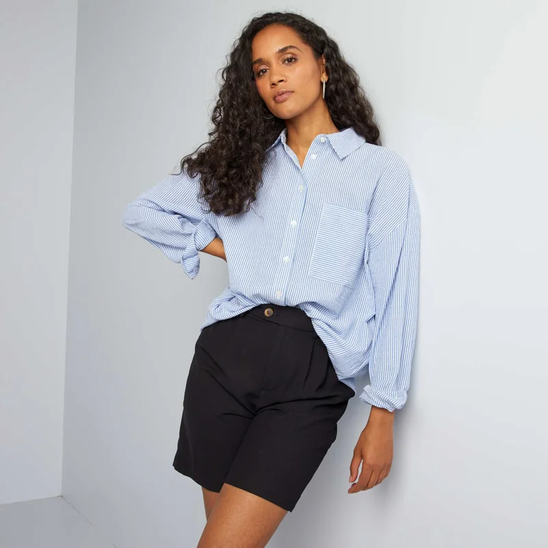 Kiabi High-Waisted Pleated Bermuda Shorts Black