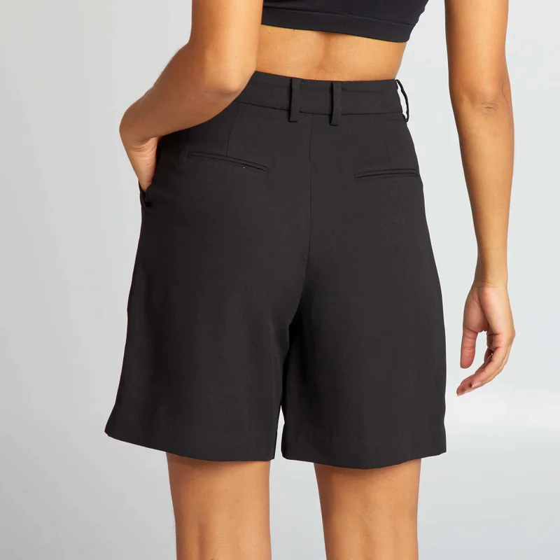 Kiabi High-Waisted Pleated Bermuda Shorts Black