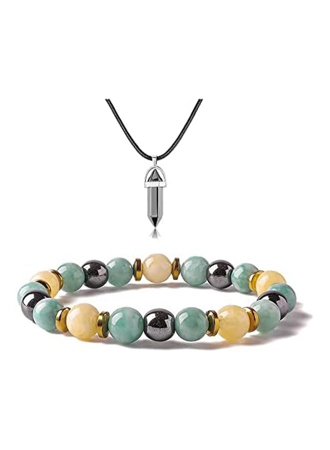 SOOWOOT Triple Protection Bracelet - Healing Crystal Stretch Protection Bracelet Anxiety relief Hematite Necklace Set Bring Protect Good Luck and Prosperity  Women - Image 1