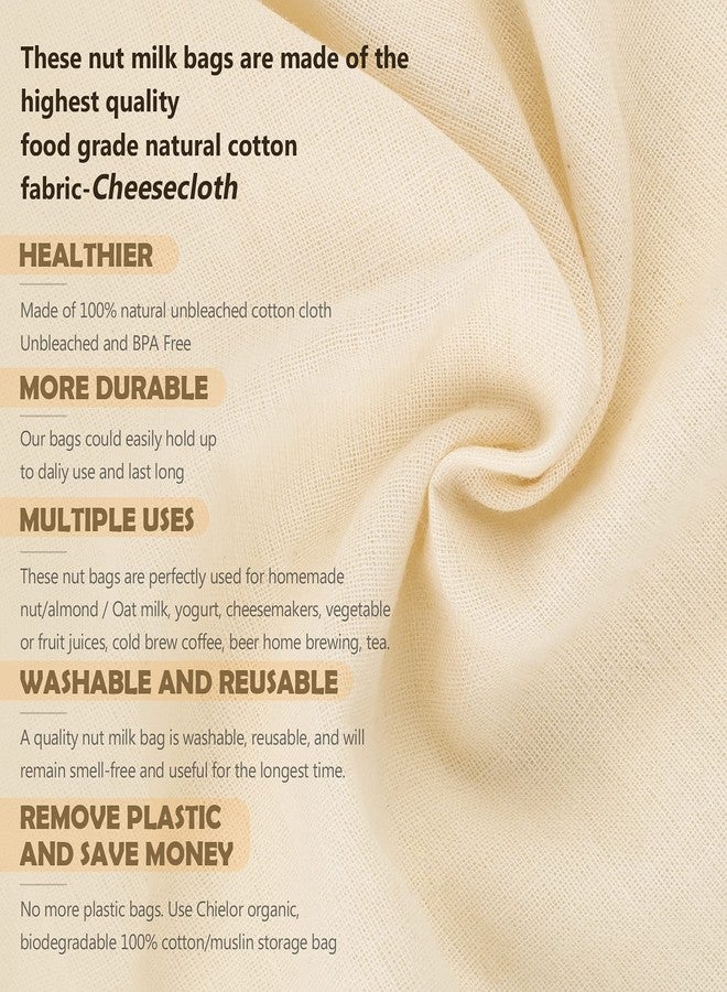 Chielor 10 Pack Nut Milk Bag, Multi-size Fine Mesh Grade Reusable Cheesecloth Bags Strainers, Unbleached Organic Cotton Filter Bags for Almond Milk, Juices, ColdBrew, Cheese, Tea, Yogurt, Coffee - Image 4
