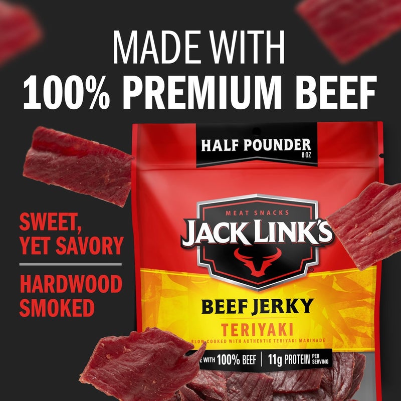 Jack Link's Beef Jerky, Teriyaki, Half Pounder Large Jerky Bag – Flavorful Meat Snack, Ready to Eat Protein Snacks with 11g of Protein, Made with 100% Beef, Keto, Paleo & Carnivore Diet Ready - Image 3