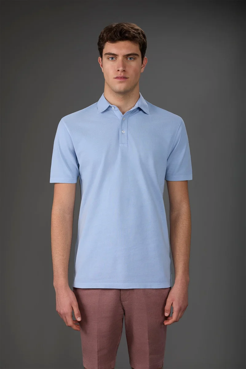 Men's short-sleeved polo shirt in cotton pique - LT Sky