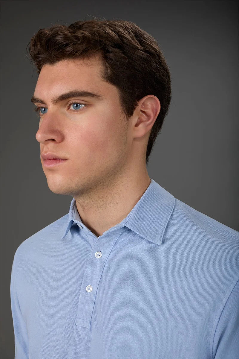 Doppelganger Blue Men's short-sleeved polo shirt in cotton pique - LT Sky for Men | Best Price UAE