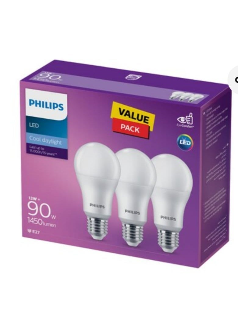 Philips LED Bulb 13W Cool Daylight E27 1450 Lumen Value Pack of 3 Energy Saving Long Lasting Light - Image 4