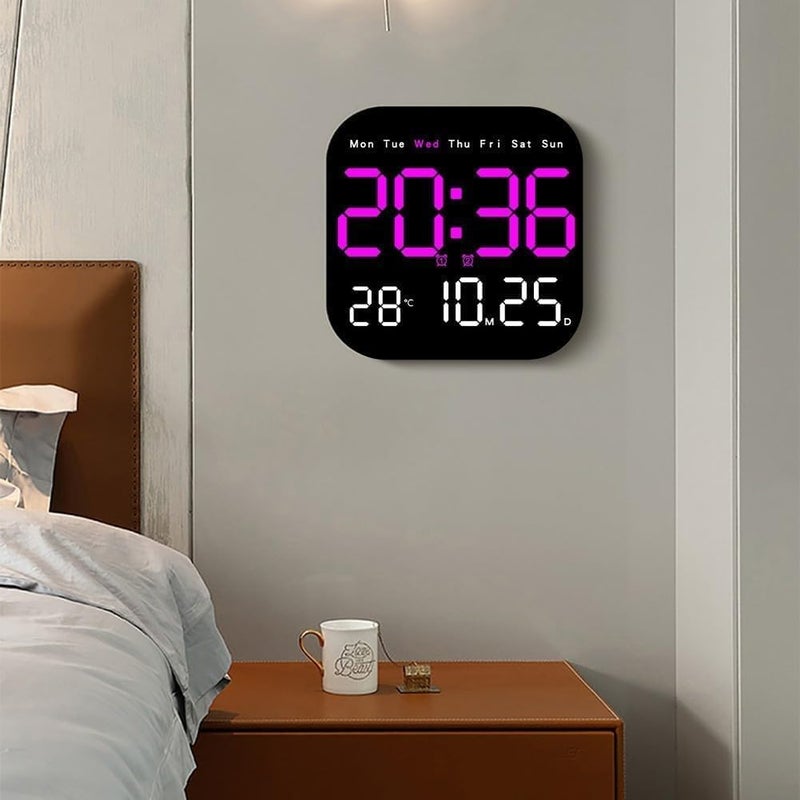 Astrometric 15-Inch Digital Wall Clock with Large LED Display – Remote Control, Auto-Dimming, Night Light, Date, Day, Temperature, DST Function – Ideal for Living Room, Bedroom (Square 9" Pink) - Image 3