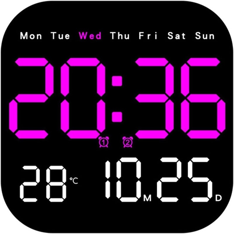 Astrometric 15-Inch Digital Wall Clock with Large LED Display – Remote Control, Auto-Dimming, Night Light, Date, Day, Temperature, DST Function – Ideal for Living Room, Bedroom (Square 9" Pink) - Image 1