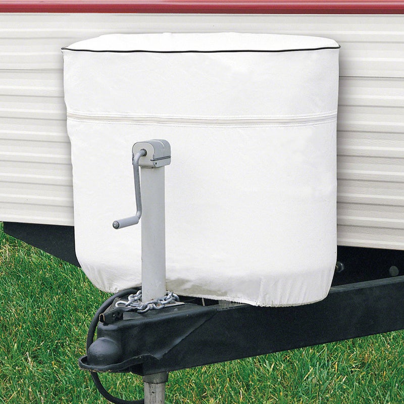 Classic Accessories Over Drive RV Tank Cover, Double 20/5 Gallon Tanks, White, Heavy-Duty Fabric, Zippered Access, Elasticized Hem - Image 3