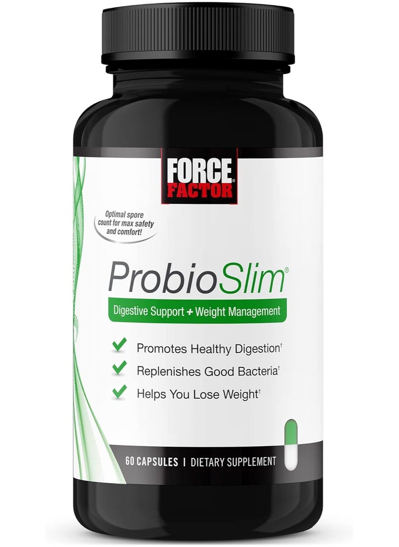 Force Factor ProbioSlim Probiotics for Women and Men, Probiotics for Digestive Health to Reduce Bloating, Gas, & Occasional Diarrhea, with Prebiotics, LactoSpore, & Green Tea for Energy, 60 Capsules  - Image 1