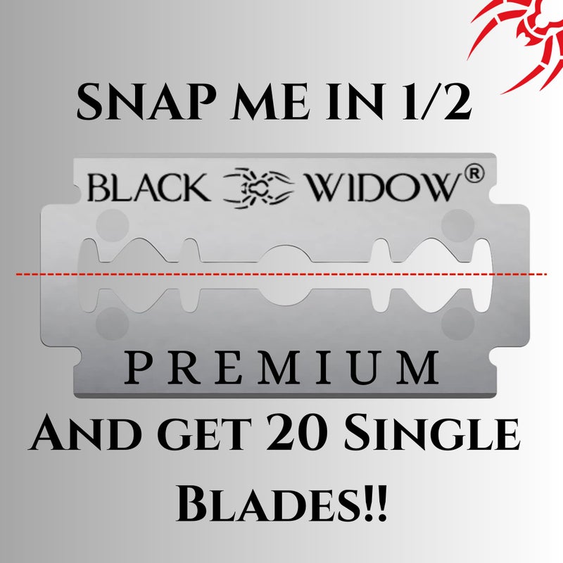 Black Widow Professional Barber Straight Edge Razor â€“ Stainless Steel Shavette, 1.5 mm Blade Exposure, Matte Black & chrome, 10 Double Edge Blades (20 Single-Edge) for Lineups & Beard Shaping - Image 5