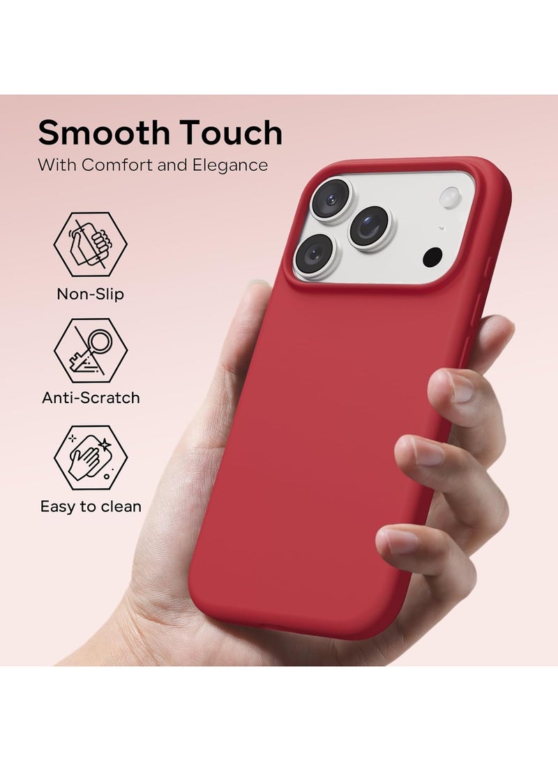 Denx Silicone Case Compatible with iPhone 17 Pro Max, Slim Liquid Silicone Phone Case with 3-Layer Soft Rubber Shockproof Bumper with TPU Lining (Red) - Image 3