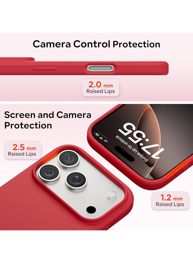 Denx Silicone Case Compatible with iPhone 17 Pro Max, Slim Liquid Silicone Phone Case with 3-Layer Soft Rubber Shockproof Bumper with TPU Lining (Red) - Image 4
