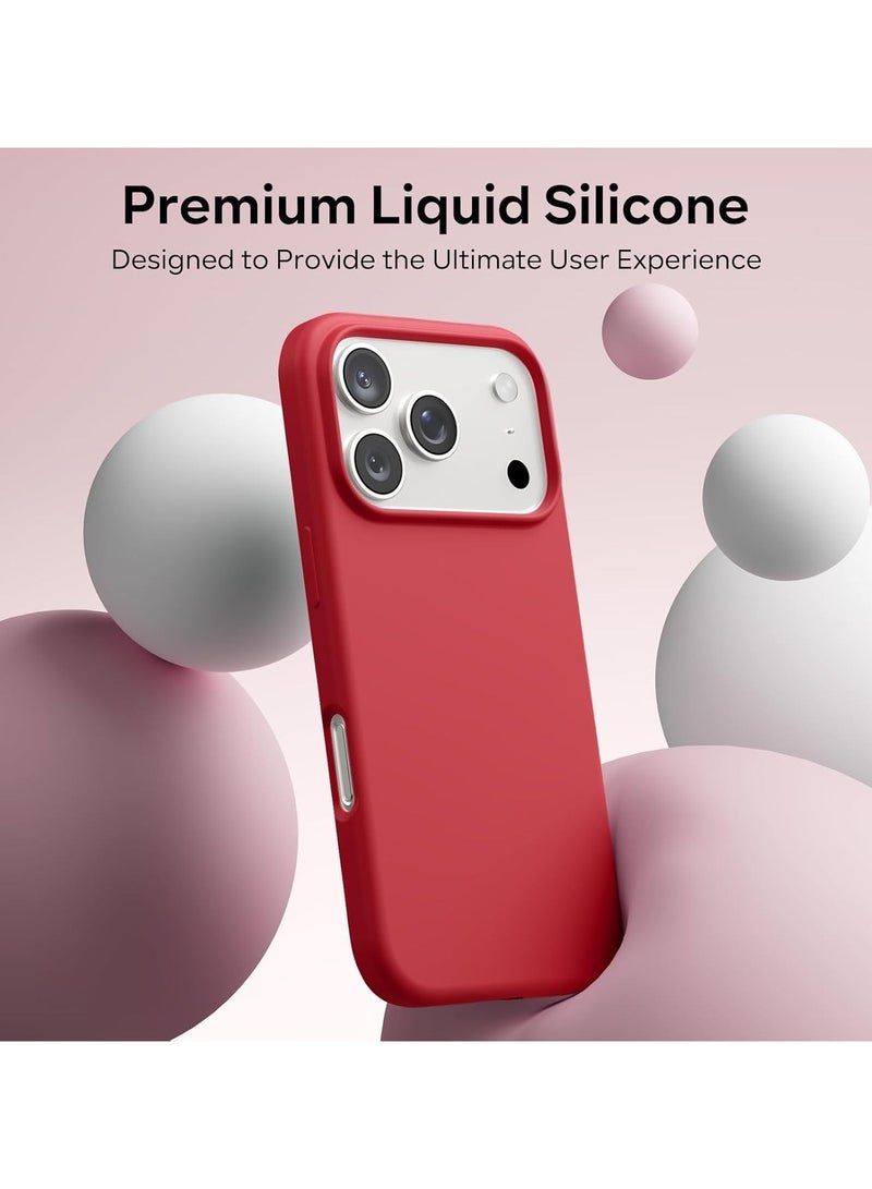 أكاليكس جراب سيليكون متوافق مع iPhone 17 Pro Max، جراب هاتف سيليكون سائل رفيع مع مصد مطاطي ناعم مقاوم للصدمات مكون من 3 طبقات مع بطانة من مادة TPU (أحمر) - Image 5