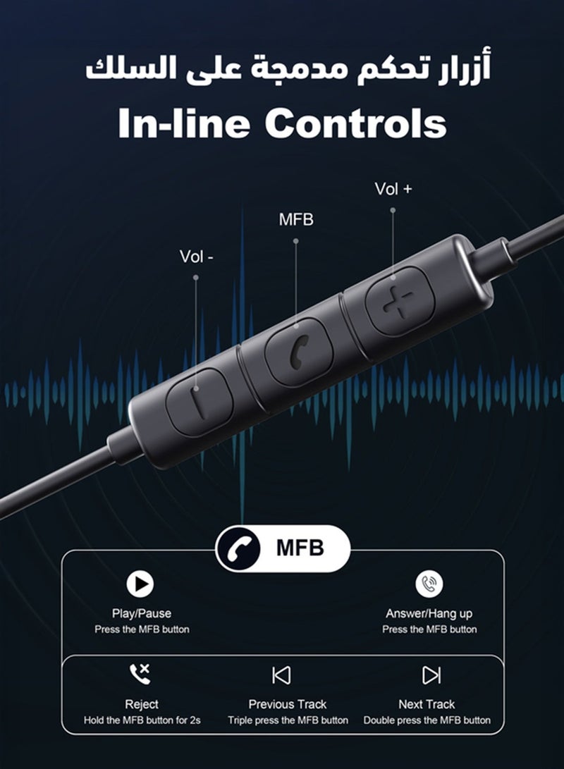 RAVPOWER USB-C Earphones with Microphone, Wired Type-C Earbuds, HiFi Stereo Sound, Deep Bass Headphones for iPhone 17/16/15, Galaxy S25/S24 - RAVPower RP-BH1006 Black - Image 2