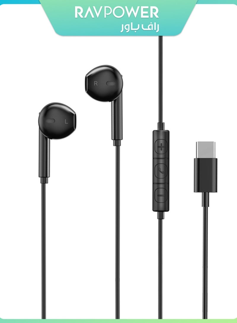 RAVPOWER USB-C Earphones with Microphone, Wired Type-C Earbuds, HiFi Stereo Sound, Deep Bass Headphones for iPhone 17/16/15, Galaxy S25/S24 - RAVPower RP-BH1006 Black - Image 5