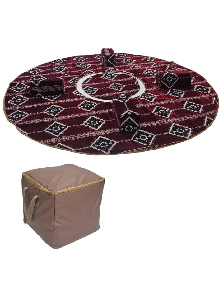 SMART HOME A 6-piece heritage ground seating set suitable for travel, camping, and gardening. The set includes a large round mattress with double padding, a bag, and four bolsters with the bag. The seat features beautiful patterns, double stitching, 20mm padding, and a waterproof Tanzanian underlay fabric. The heavy-duty seating set is made of 8mm and 1mm square tubes. The luxurious set matches the picture. Mattress size is 300x300 cm and the bolster size is 25x50 cm - Image 1